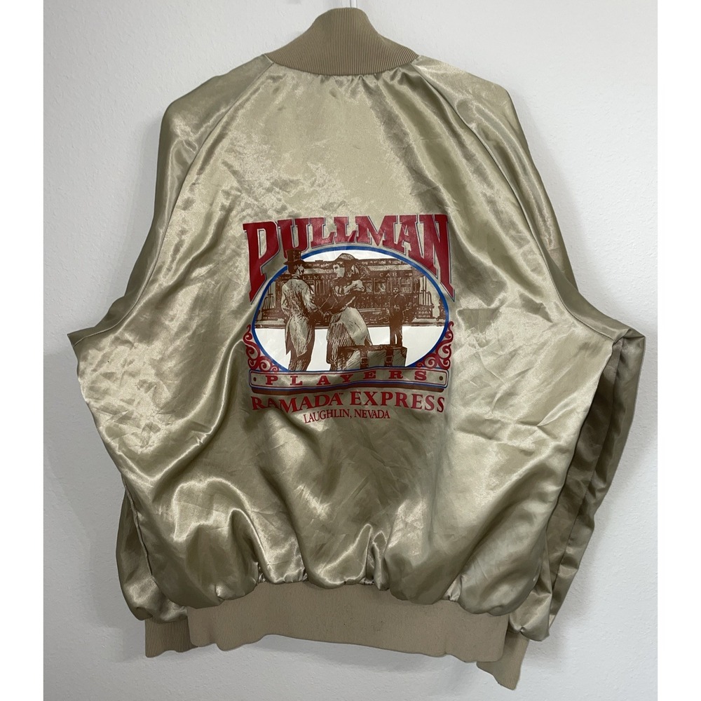 Vintage 80s Pullman Players Gold Satin Bomber Laughlin Nevada Casino XL